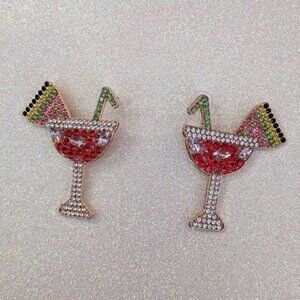 Cocktail glass rhinestone stud earrings